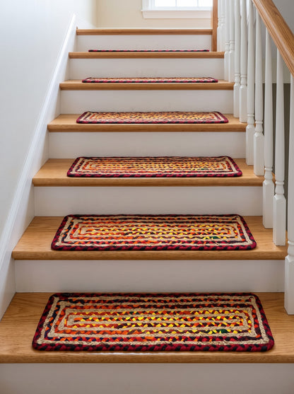 Multicolor Geometric Braided Jute Stair Treads, Set of 15 Rugs