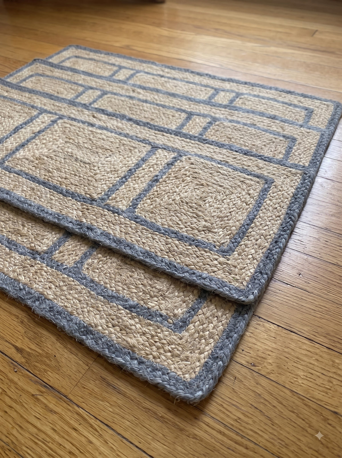 Hand Braided Jute Stair Treads with Dusty Blue Border, Farmhouse Decor