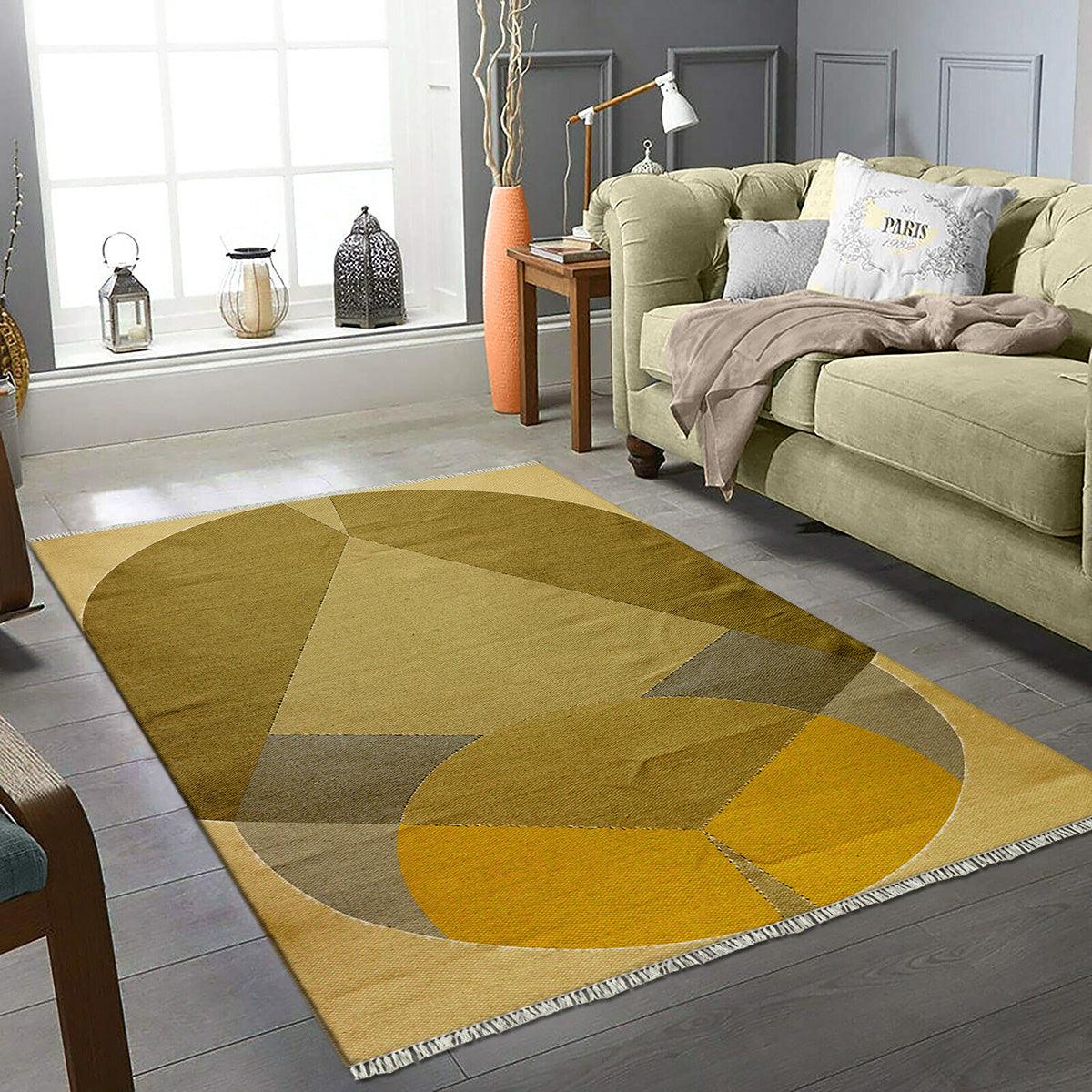 Abstract Yellow Trendy Attractive Cotton Farmhouse Area Rug RV-3