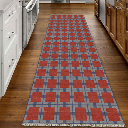 Abstract Red Farmhouse Handmade Modern Outdoor Area Rug RV-15