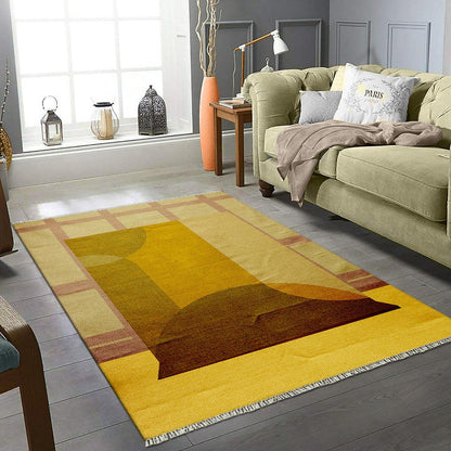 Indian Yellow Handmade Abstract Modern Outdoor Area Rug RV-27