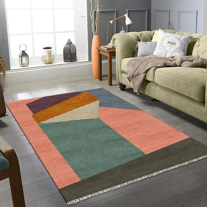 Alfombra india multicolor hecha a mano con diseño moderno de algodón RV-35