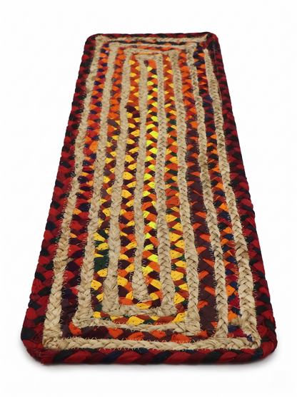 Handmade Braided Jute Stair Treads, Multicolor Geometric Stair Mats, Set of 15