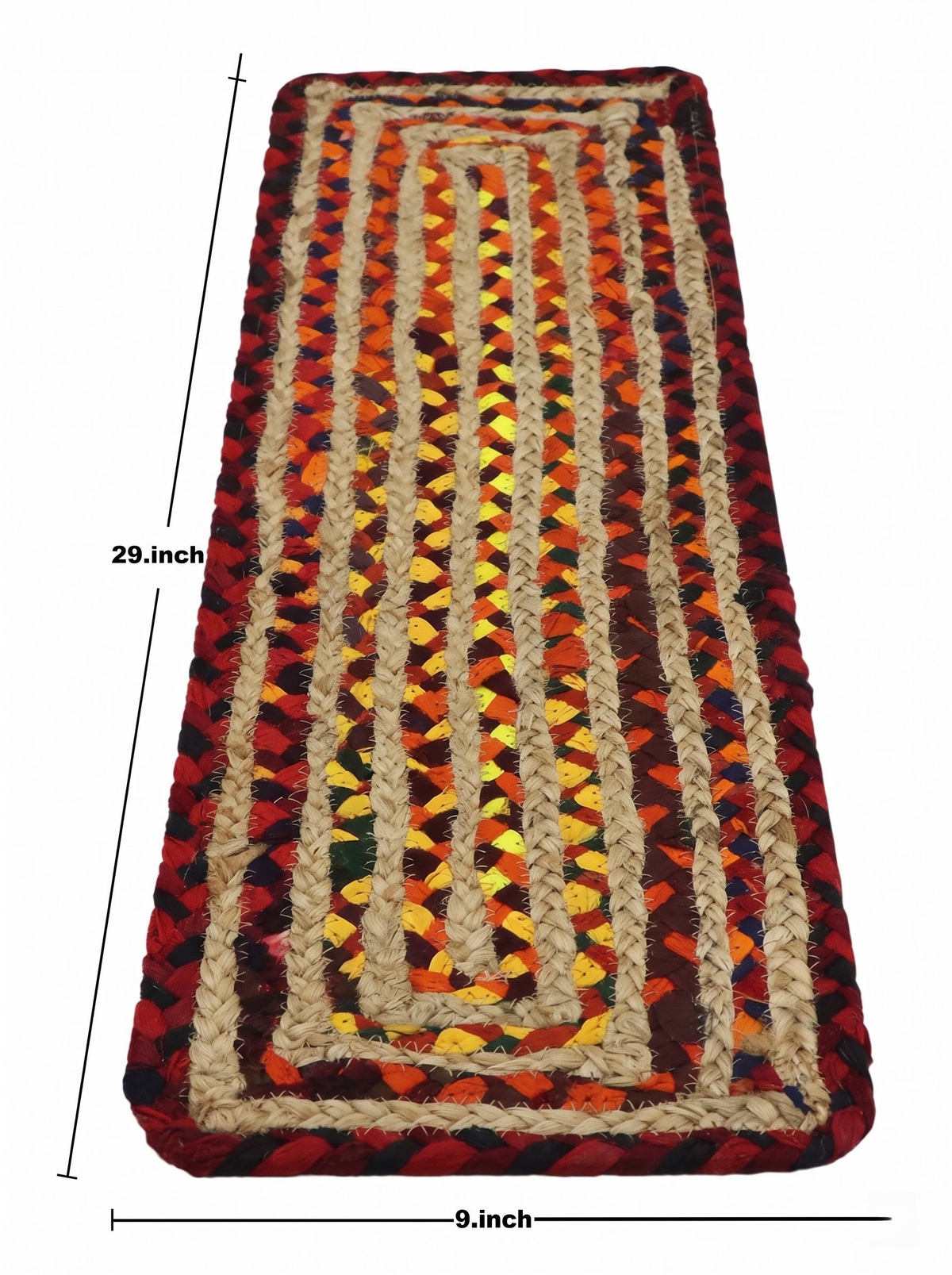 Handmade Braided Jute Stair Treads, Multicolor Geometric Stair Mats, Set of 15
