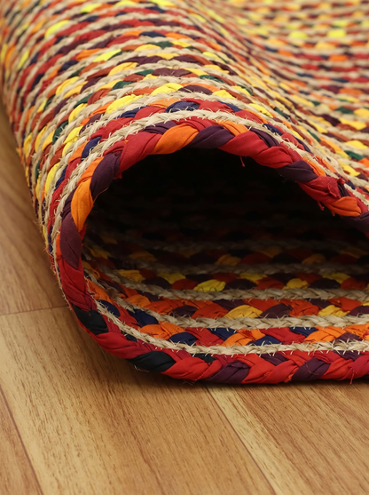 Handmade Braided Jute Stair Treads, Multicolor Geometric Stair Mats, Set of 15