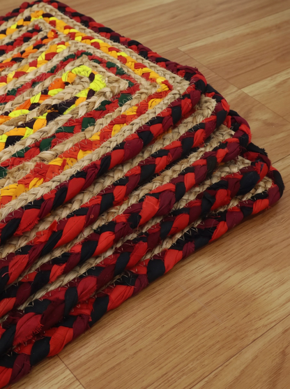 Handmade Braided Jute Stair Treads, Multicolor Geometric Stair Mats, Set of 15