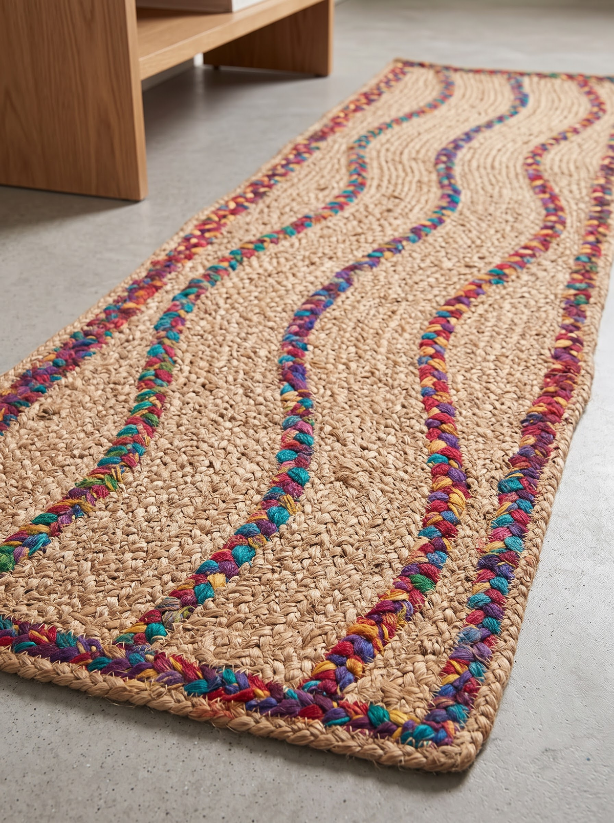 Braided Handmade Stair Treads, Multicolor Squiggle Pattern, Boho Staircase Mats (Set)