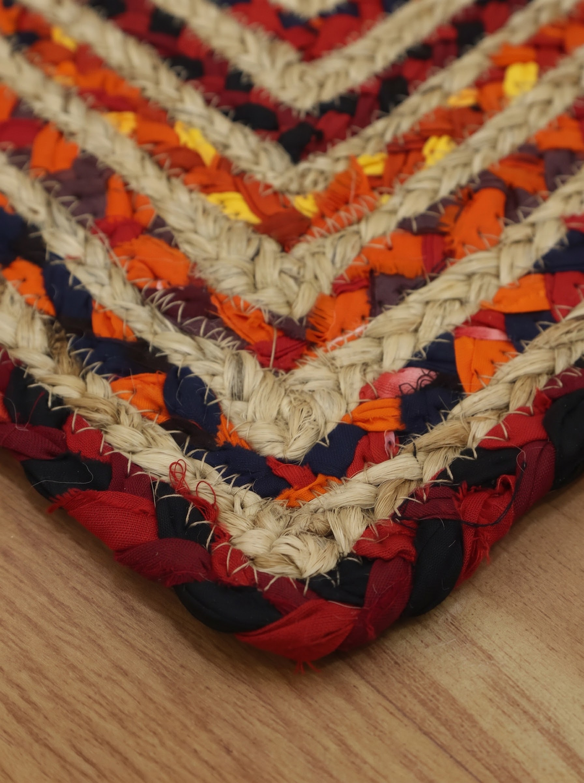 Handmade Braided Jute Stair Treads, Multicolor Geometric Stair Mats, Set of 15