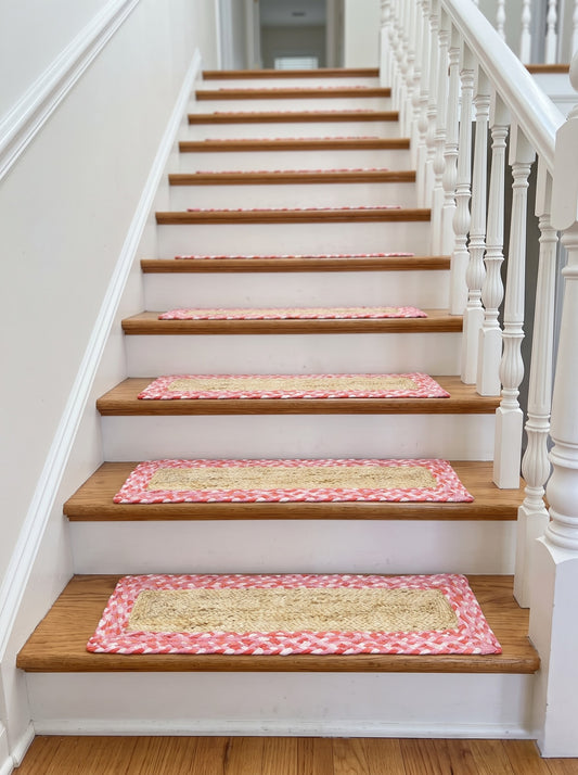 Pink Chindi Cotton Border Jute Stair Treads – Braided Modern Step Mats
