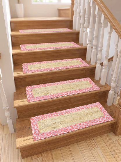 Pink Chindi Cotton Border Jute Stair Treads – Braided Modern Step Mats