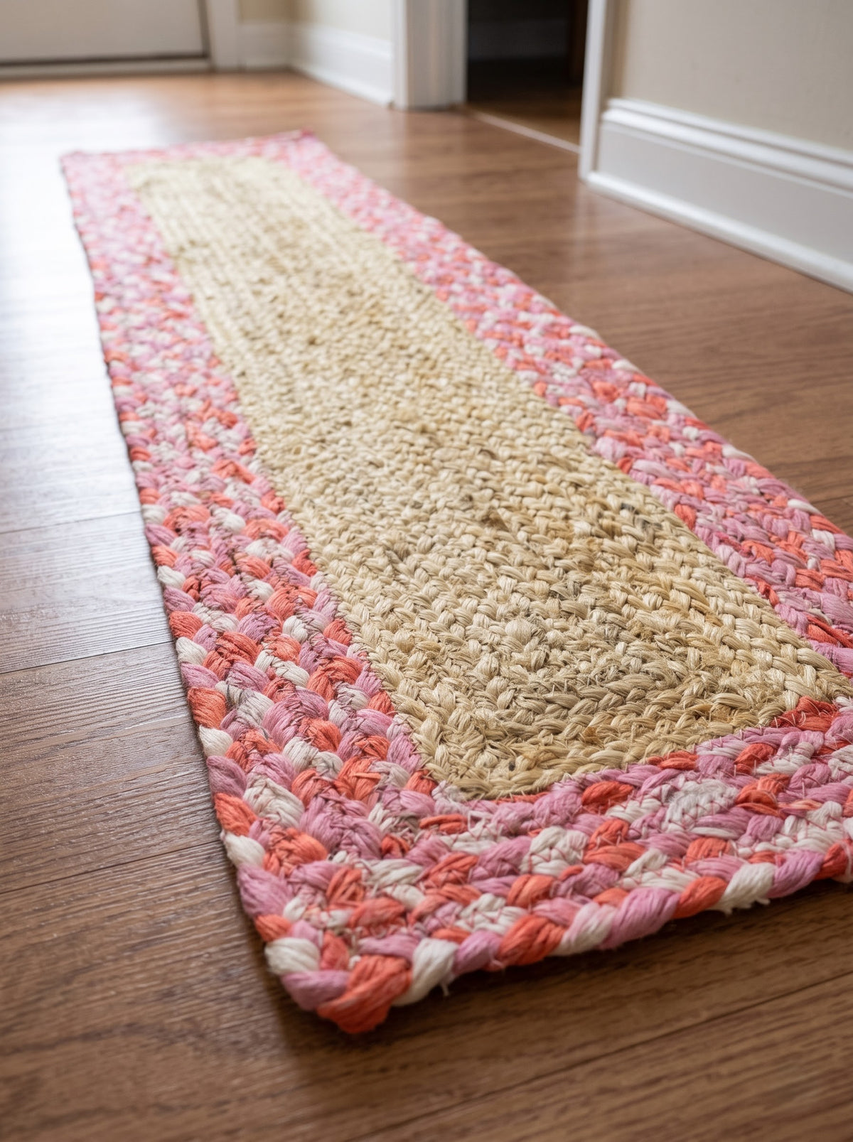 Pink Chindi Cotton Border Jute Stair Treads – Braided Modern Step Mats