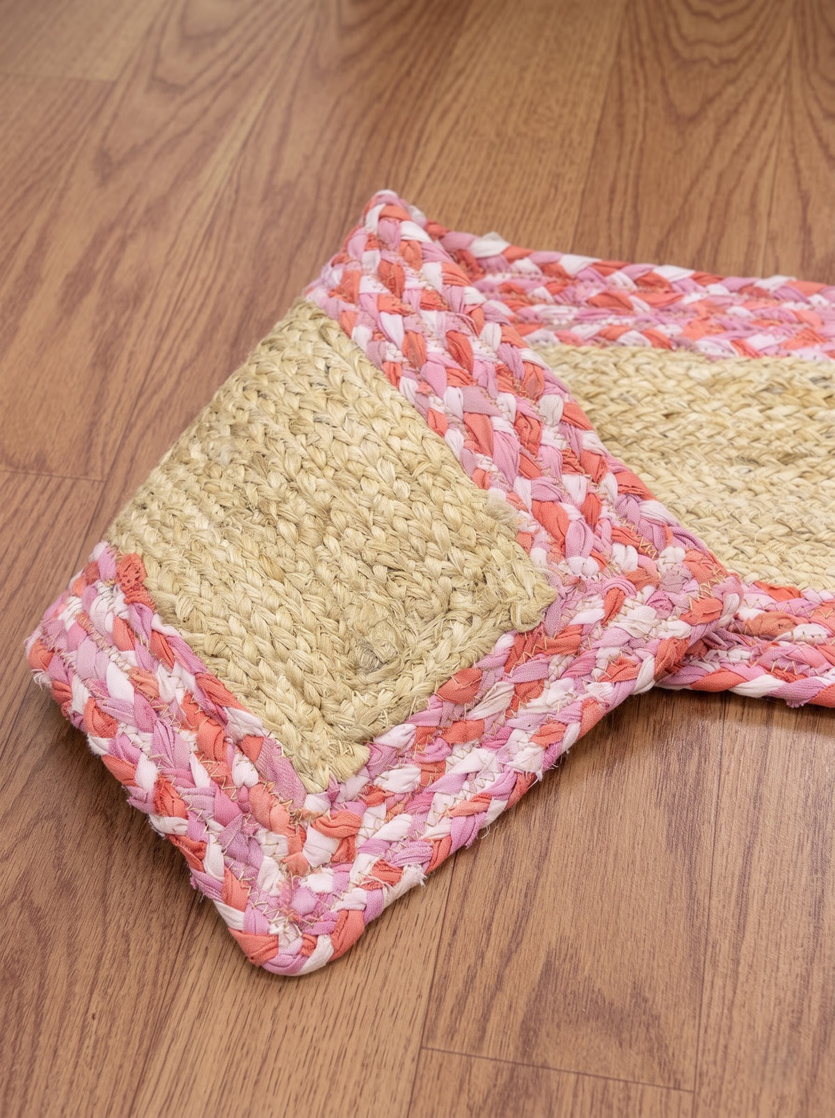 Pink Chindi Cotton Border Jute Stair Treads – Braided Modern Step Mats