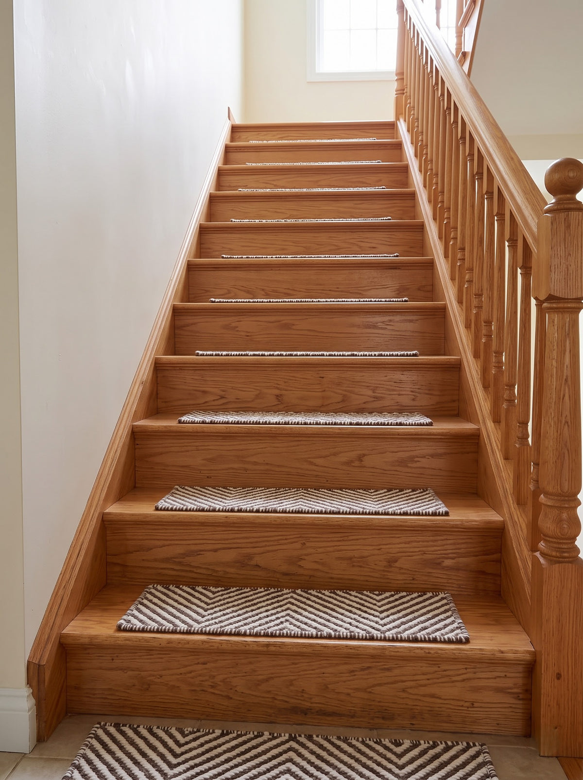 Brown Ivory Wool Stair Treads Handwoven Chevron Pattern Modern Farmhouse Steps