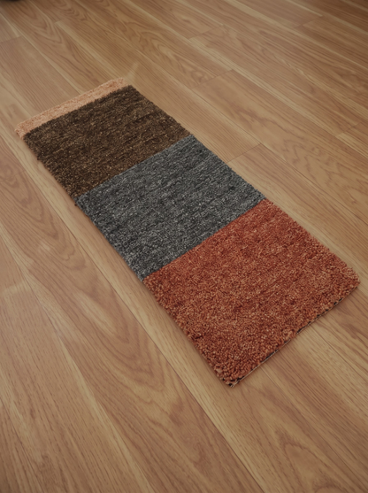 Handwoven Wool Stair Step Mats, Deep Pile Design, Boho Clay Cocoa & Graphite
