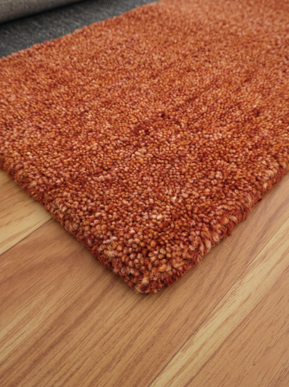 Handwoven Wool Stair Step Mats, Deep Pile Design, Boho Clay Cocoa & Graphite