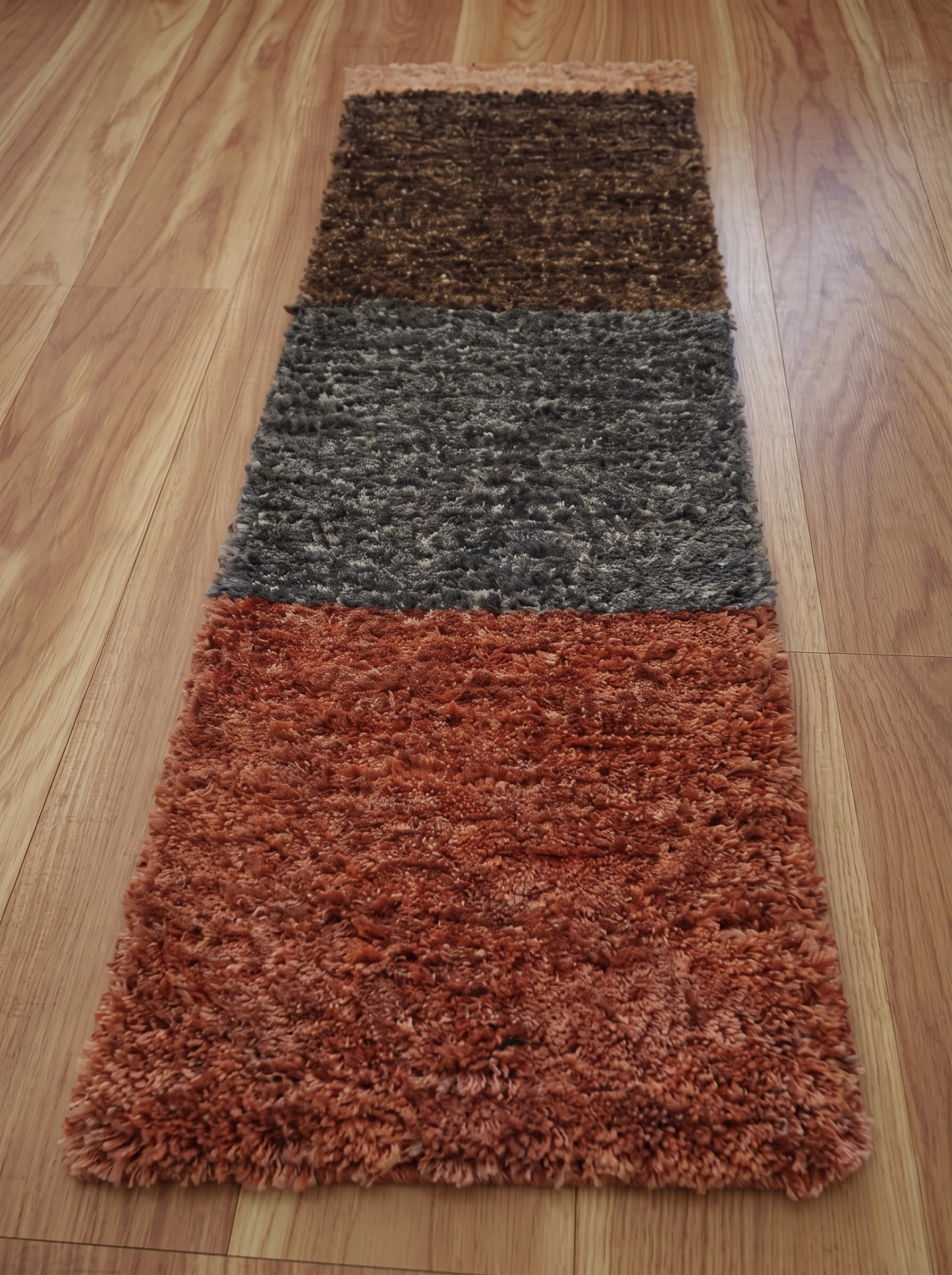 Handwoven Wool Stair Step Mats, Deep Pile Design, Boho Clay Cocoa & Graphite