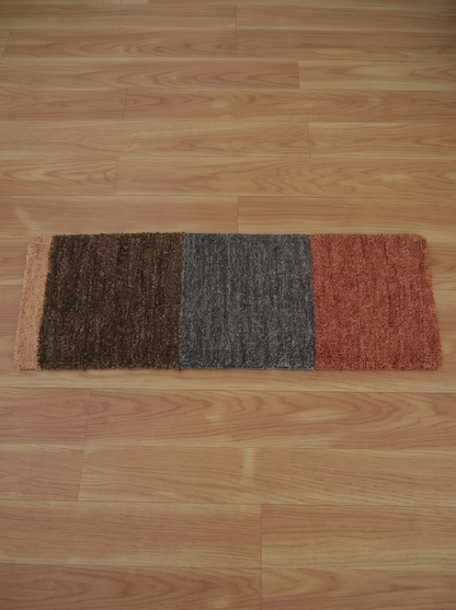 Handwoven Wool Stair Step Mats, Deep Pile Design, Boho Clay Cocoa & Graphite