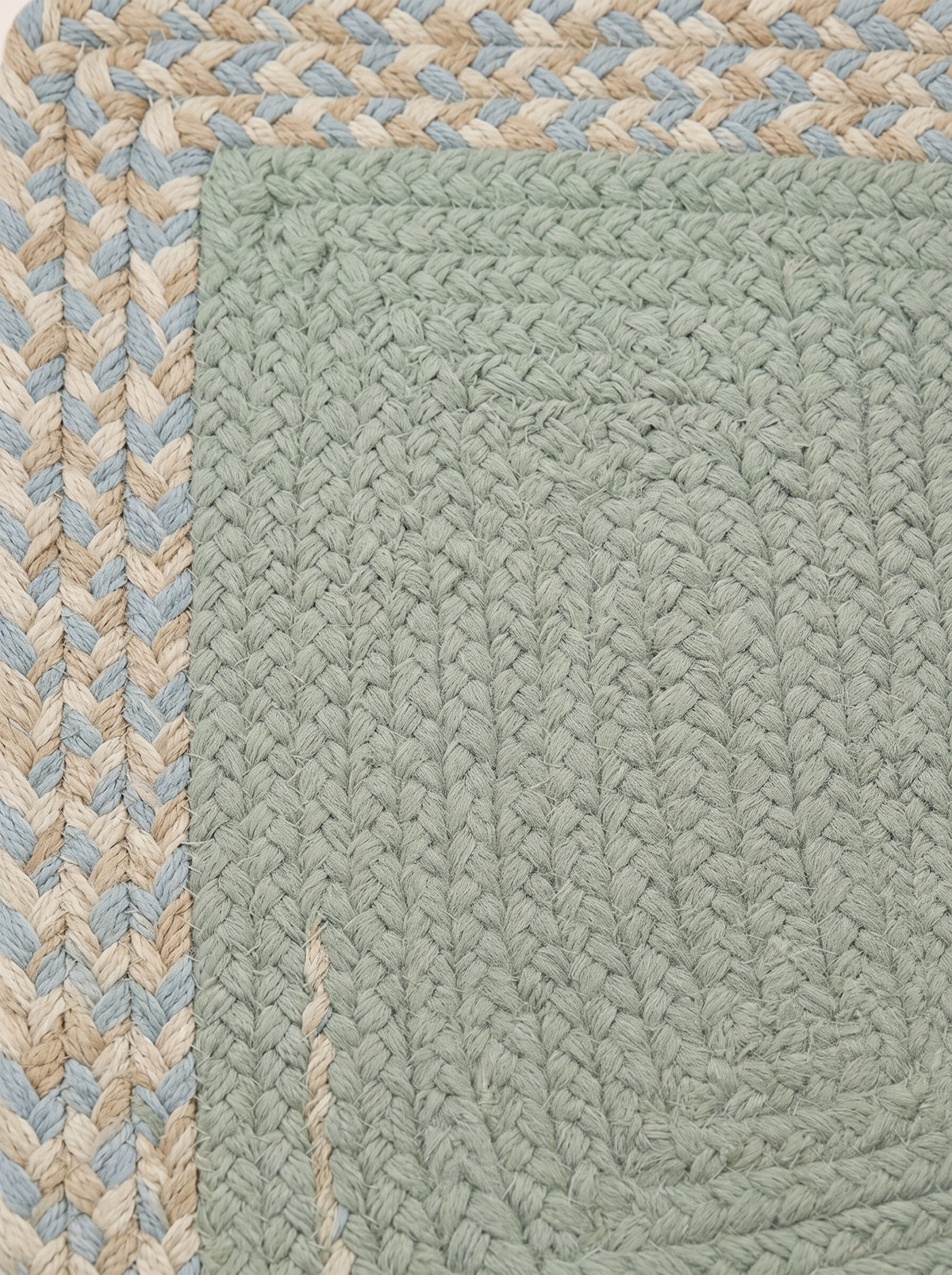 Handmade Eucalyptus Green Stair Treads, Braided Design with Tweed Border, Japandi Decor