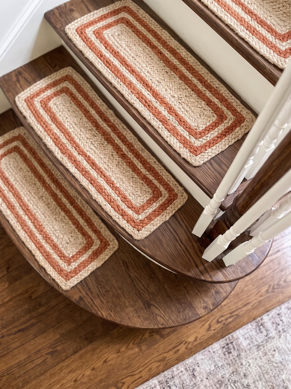 Braided Jute & Cotton Floor Rug, Terracotta Border, Boho Rustic Farmhouse Entryway Mat