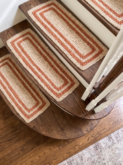 Braided Jute & Cotton Floor Rug, Terracotta Border, Boho Rustic Farmhouse Entryway Mat