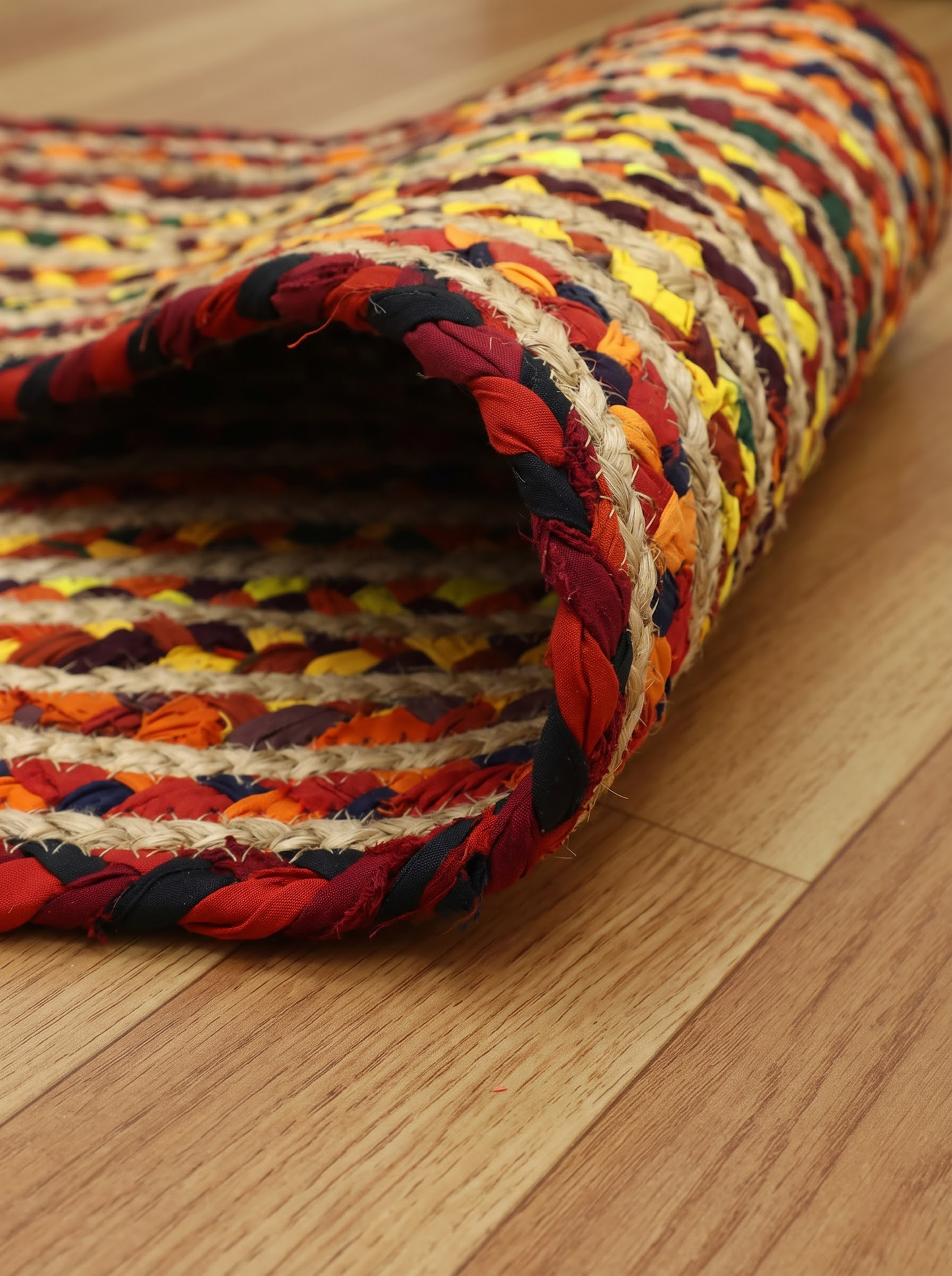 Multicolor Geometric Braided Jute Stair Treads, Set of 15 Rugs