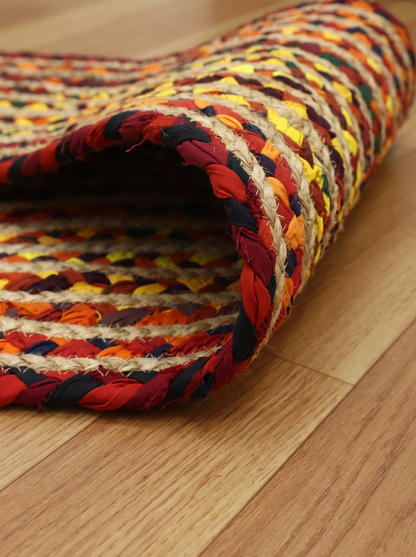 Multicolor Geometric Braided Jute Stair Treads, Set of 15 Rugs