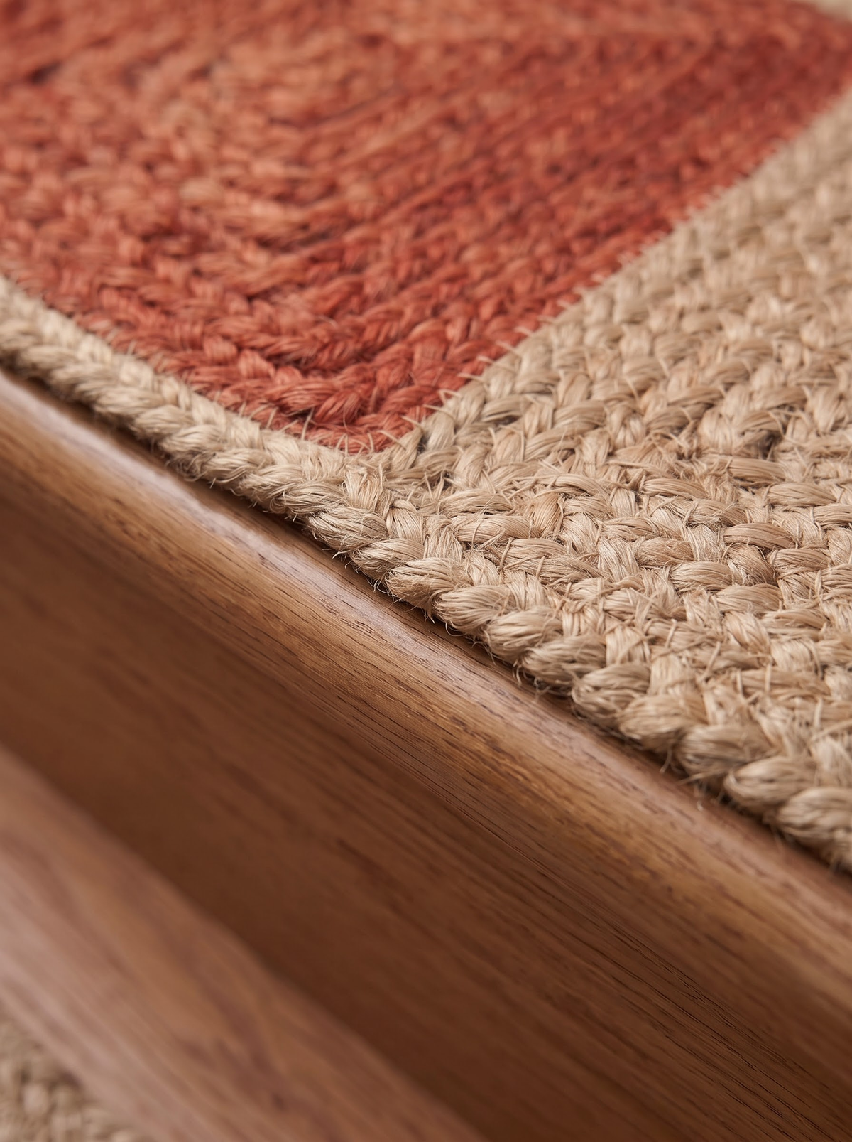Handmade Braided Stair Treads, Brick Red Geometric Center, Farmhouse Step Mats
