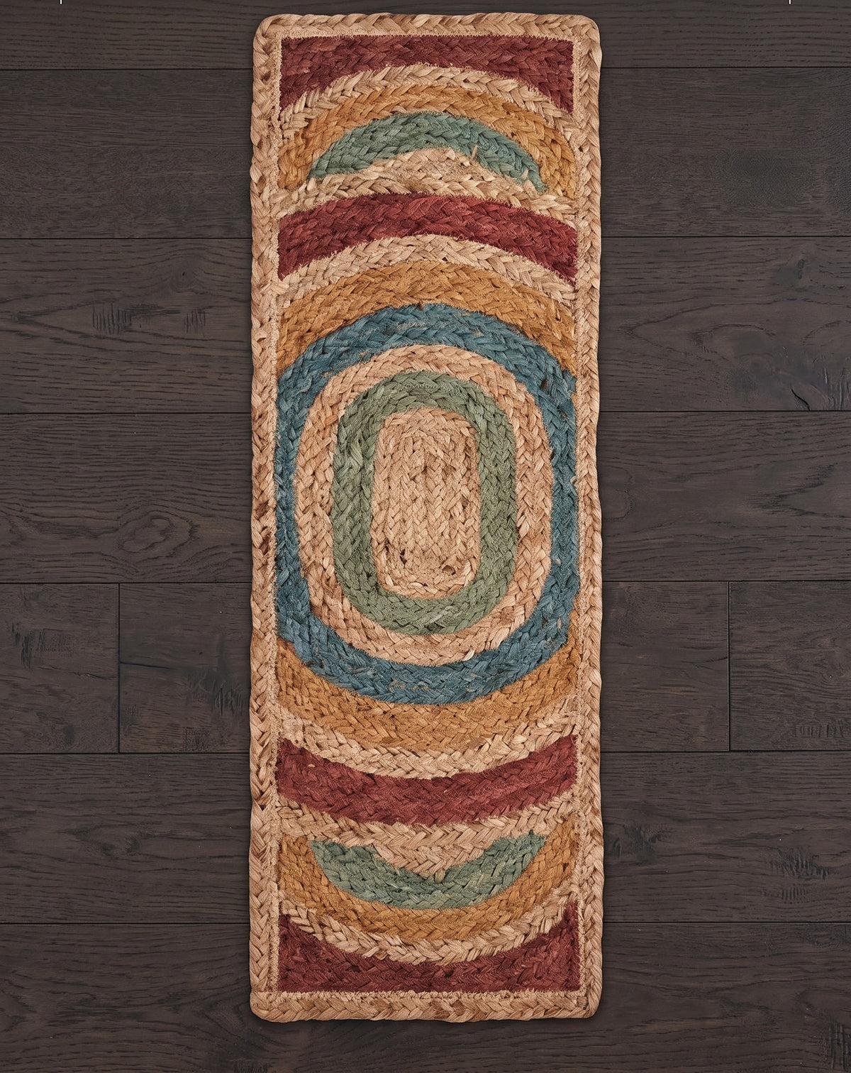 Braided Jute Stair Treads Set, Colorful Rainbow Boho Runner Rugs, Non-Slip Farmhouse Style