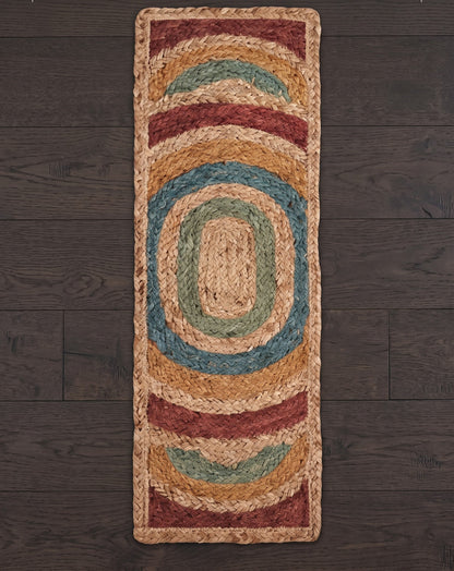 Braided Jute Stair Treads Set, Colorful Rainbow Boho Runner Rugs, Non-Slip Farmhouse Style