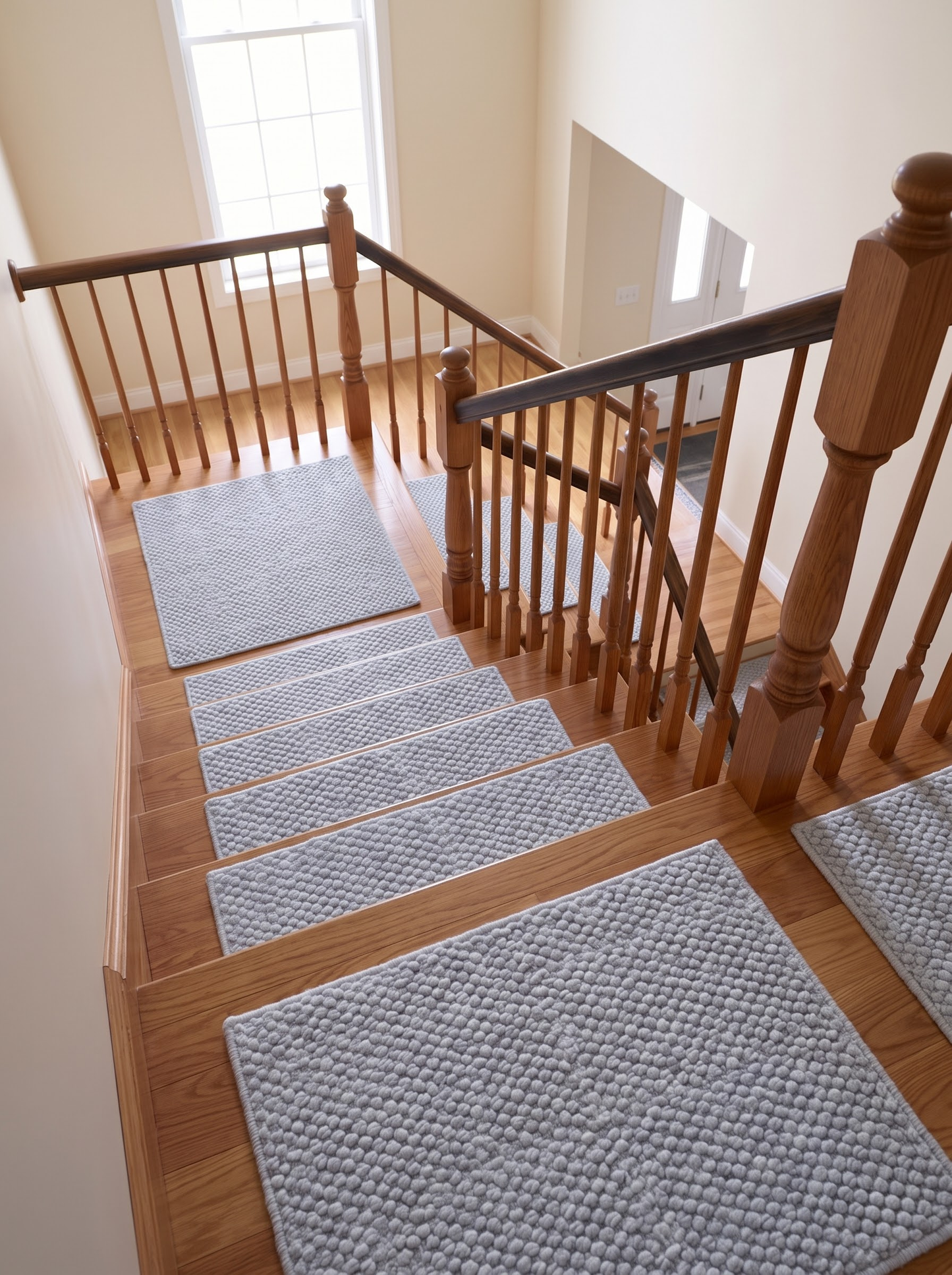 Powder Blue Wool Stair Treads Set, Pebble Non-Slip Carpet Mats, Coastal Farmhouse Rug
