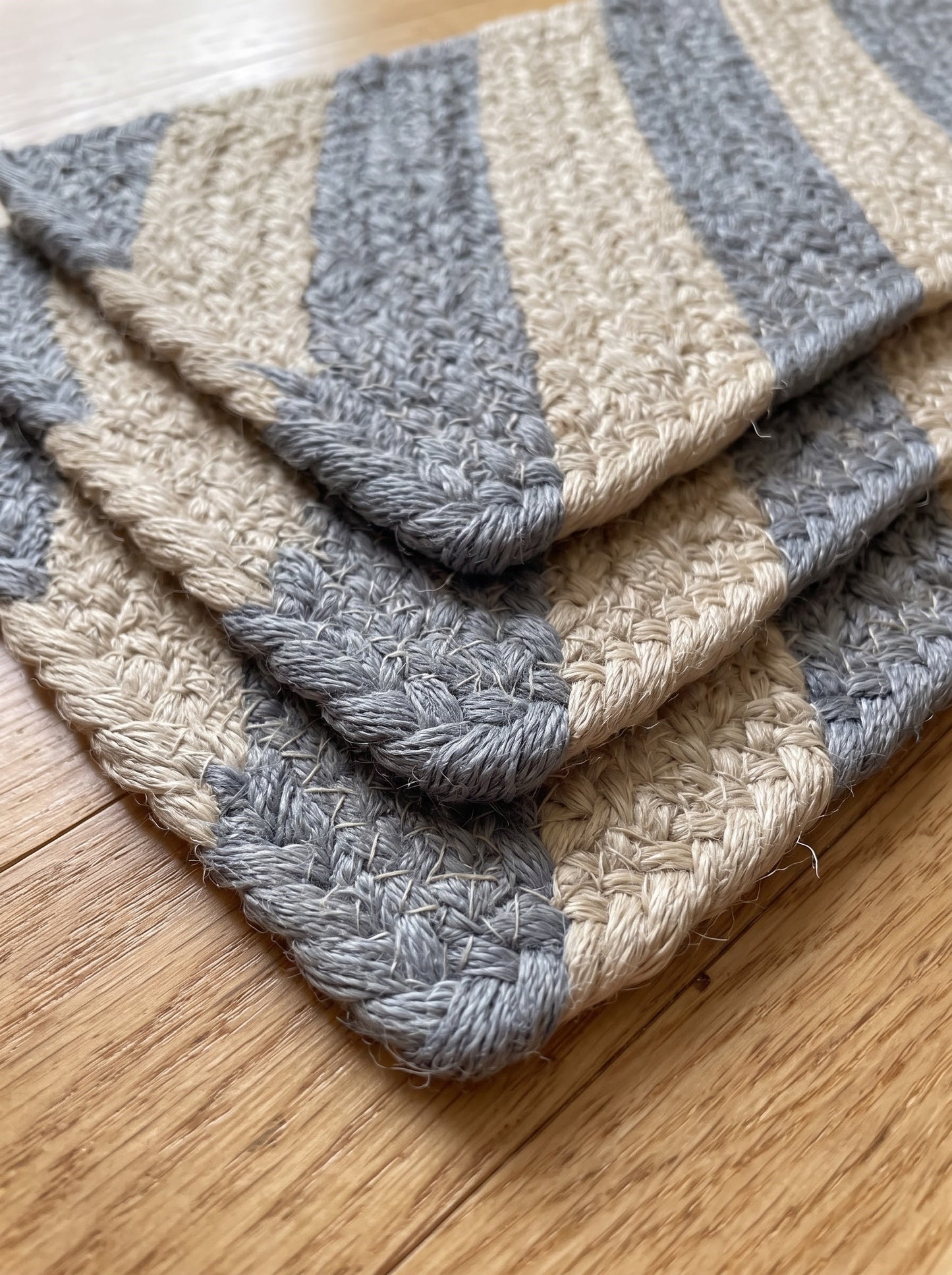 Grey Chevron Braided Jute Stair Treads, Natural Fiber Boho Farmhouse Carpet