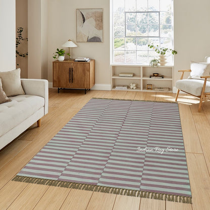 Hand Tufted Pink Stripped Area Rug