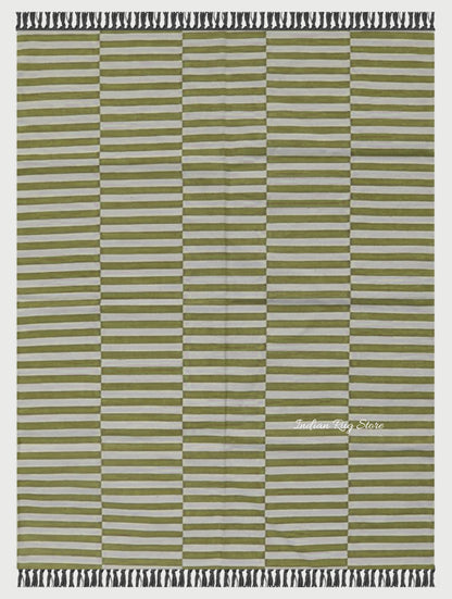 Hand Tufted Olive Stripped Area Rug