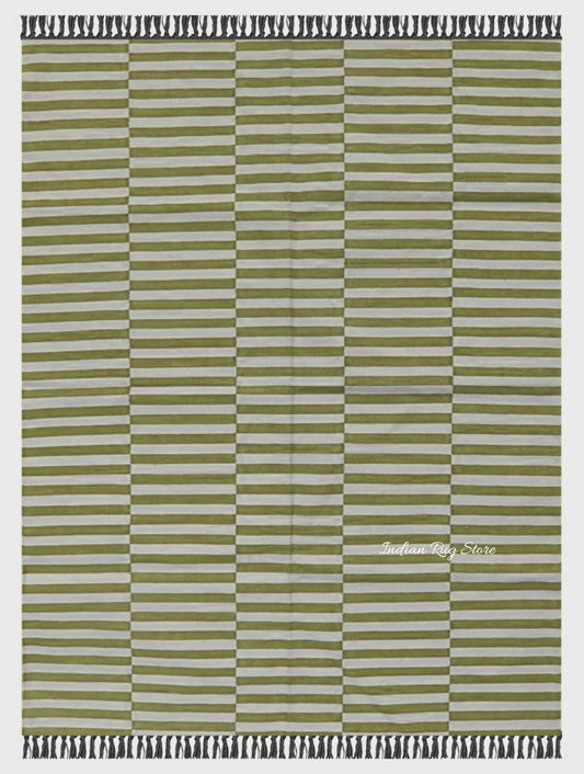 Hand Tufted Olive Stripped Area Rug