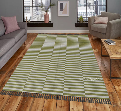 Hand Tufted Olive Stripped Area Rug