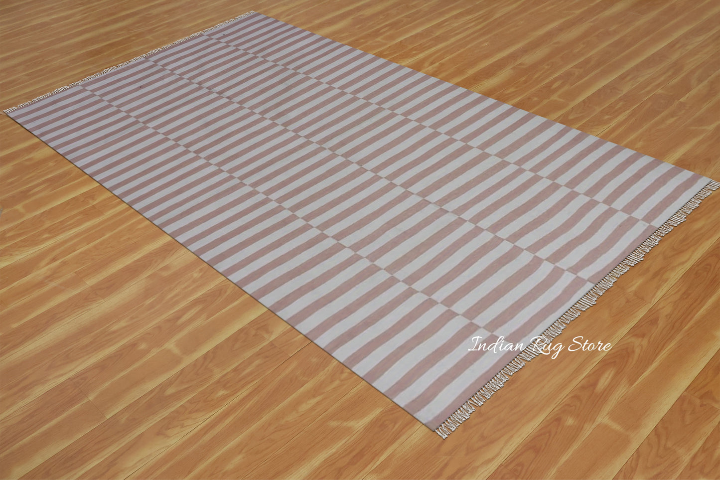 Hand Tufted Peach Stripped Area Rug