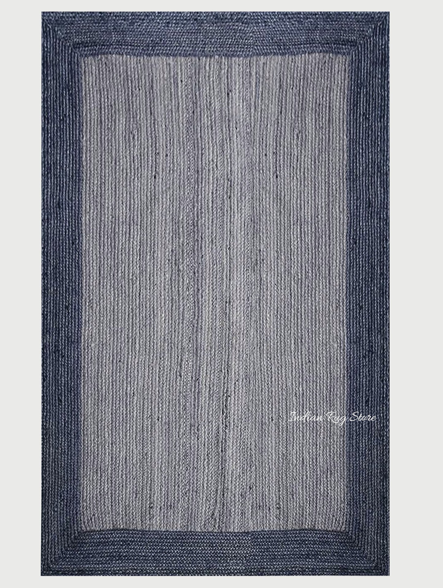 Hand Tufted Dark Blue Bordered Hall Area Wool Rug