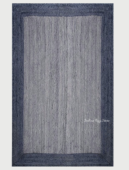 Hand Tufted Dark Blue Bordered Hall Area Wool Rug