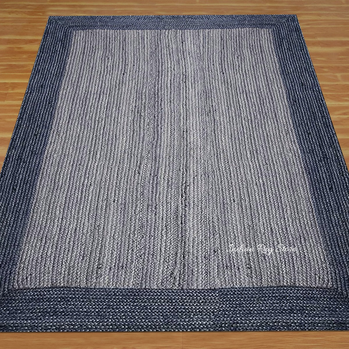 Hand Tufted Dark Blue Bordered Hall Area Wool Rug