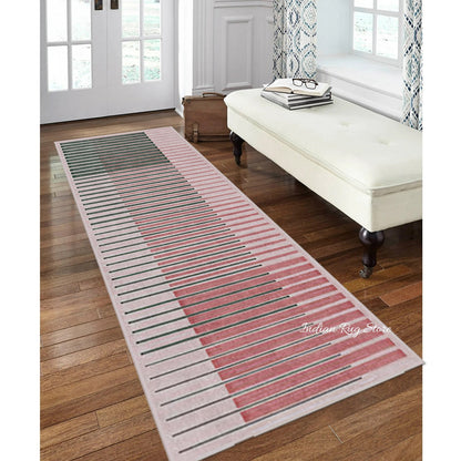 Beautiful Hand Crafted Green and Pink Area Rug