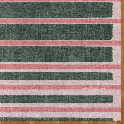 Beautiful Hand Crafted Green and Pink Area Rug