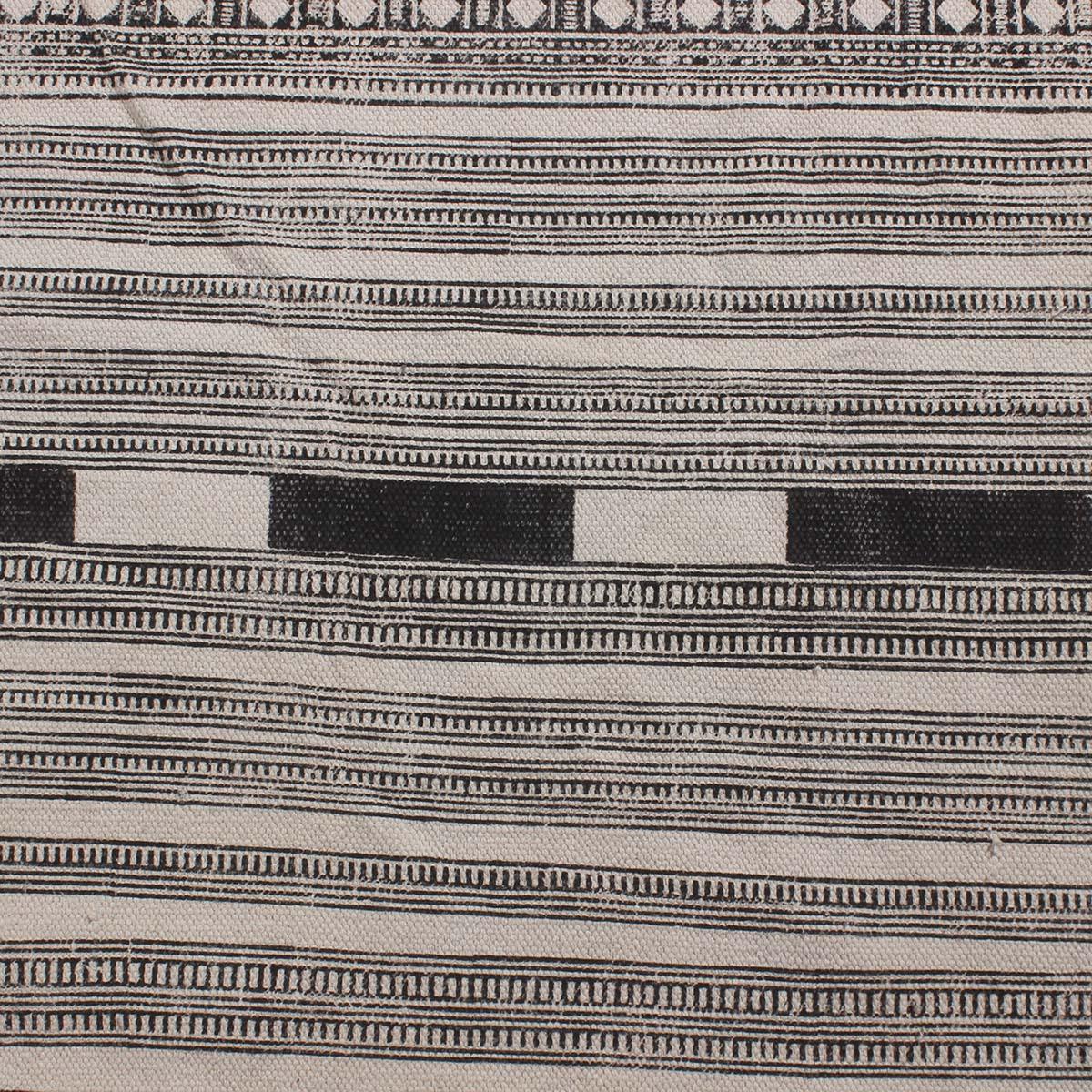 Gray Beige Hand Block Print Work Striped Bedroom Decor Cotton Dhuree - Indian Rug Store