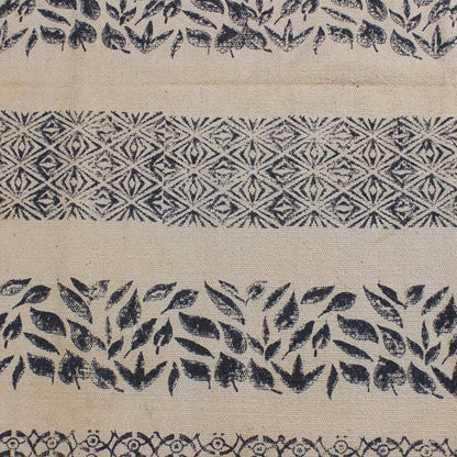 Black Beige Hand Block Print Work Floral Bedroom Decor Cotton Dhuree - Indian Rug Store