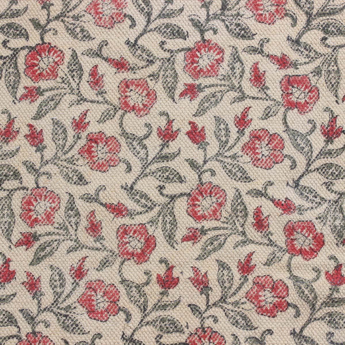 Red Beige Hand Block Print Work Floral Bedroom Decor Cotton Dhuree - Indian Rug Store