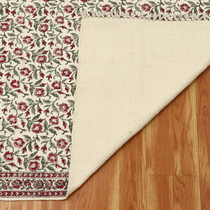 Beige Red Hand Block Print Work Floral Bedroom Decor Cotton Dhuree - Indian Rug Store