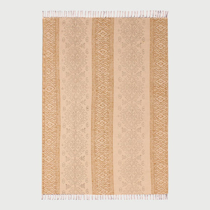 Brown Beige Hand Block Print Geometic Bedroom Decor Cotton Dhuree - Indian Rug Store