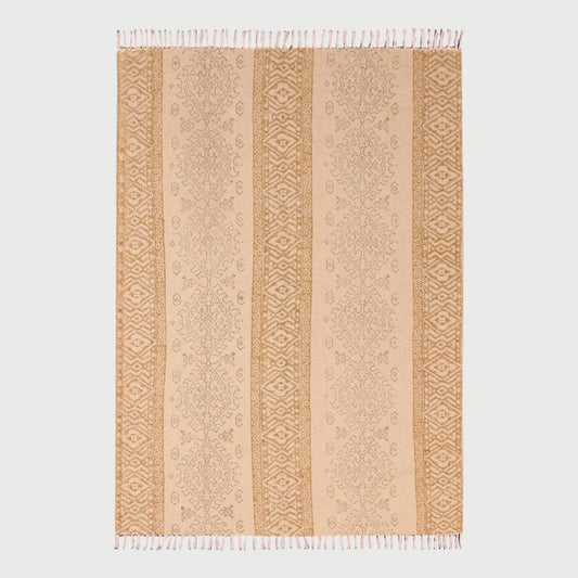 Brown Beige Hand Block Print Geometic Bedroom Decor Cotton Dhuree - Indian Rug Store