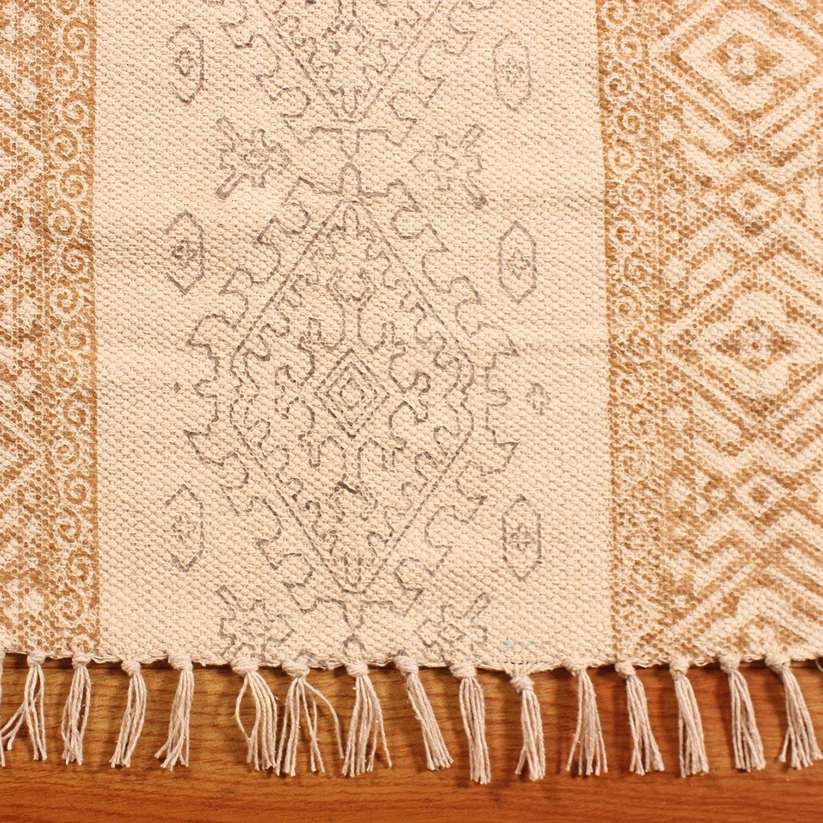 Brown Beige Hand Block Print Geometic Bedroom Decor Cotton Dhuree - Indian Rug Store