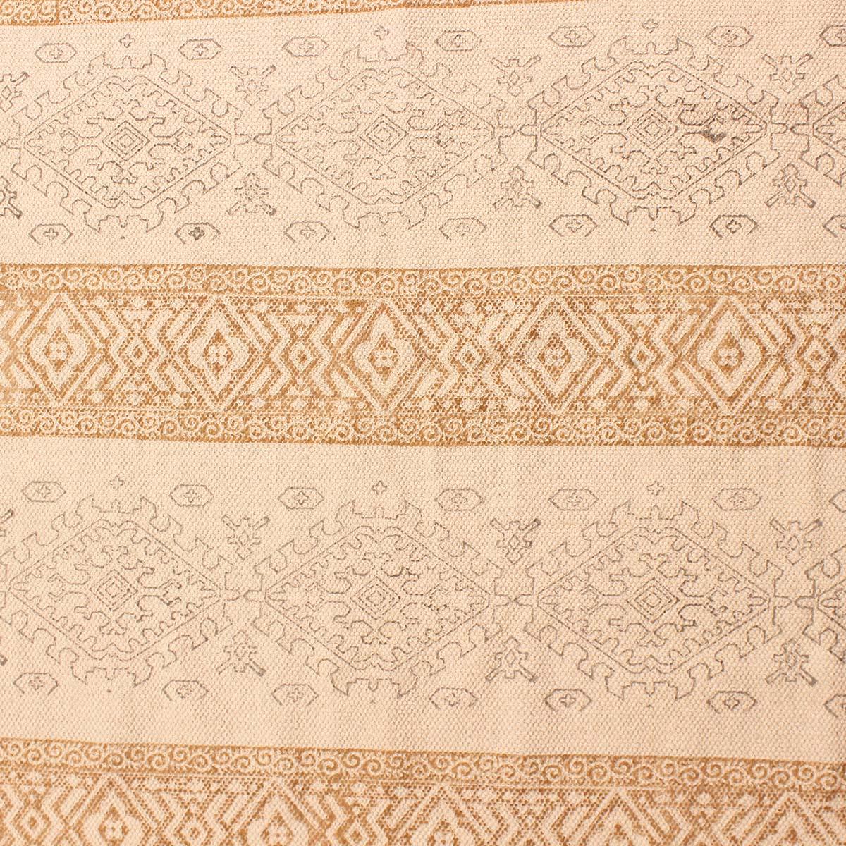 Brown Beige Hand Block Print Geometic Bedroom Decor Cotton Dhuree - Indian Rug Store