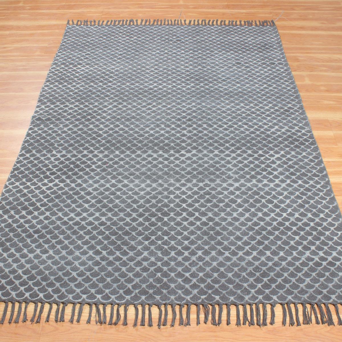 Black Gray Hand Block Print Geometric Bedroom Decor Cotton Dhuree - Indian Rug Store